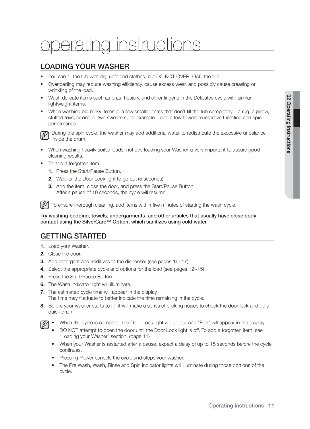 Samsung WE357A7G, WE357A7W, WE357A7S, WE357A7L, WE357A7R, SK-3A1 Operating instructions, Loading Your Washer, Getting Started 