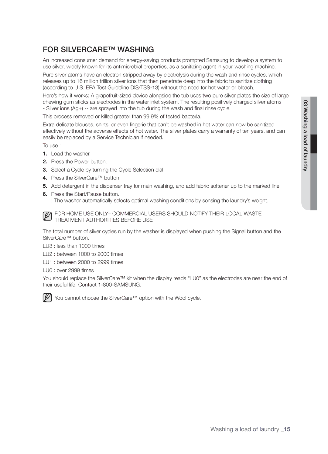 Samsung SK-XAA, WE357A7W, WE357A7S, WE357A7L, WE357A7G, WE357A7R, SK-3A1, SK-4A user manual For Silvercare Washing 