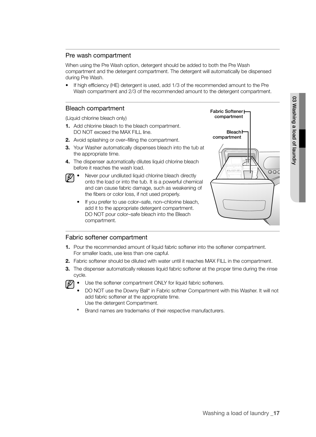 Samsung WE357A7S, WE357A7W, WE357A7L, WE357A7G, WE357A7R, SK-3A1, SK-4A, SK-XAA user manual Pre wash compartment 