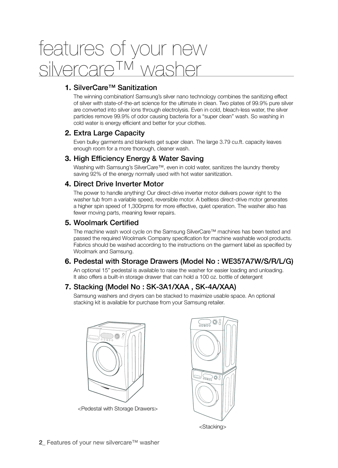 Samsung WE357A7L SilverCare Sanitization, Extra Large Capacity, High Efficiency Energy & Water Saving, Woolmark Certified 