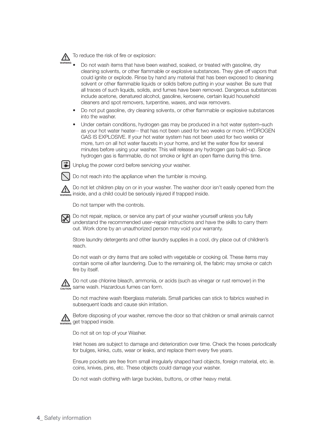 Samsung WE357A7R, WE357A7W, WE357A7S, WE357A7L, WE357A7G, SK-3A1, SK-4A, SK-XAA user manual Safety information 