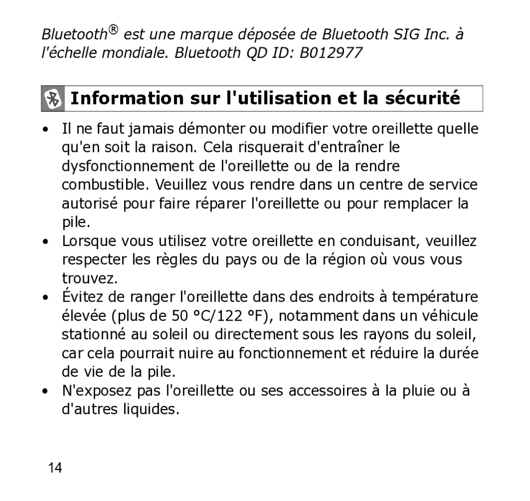 Samsung WEP301 Silver manual Information sur lutilisation et la sécurité 