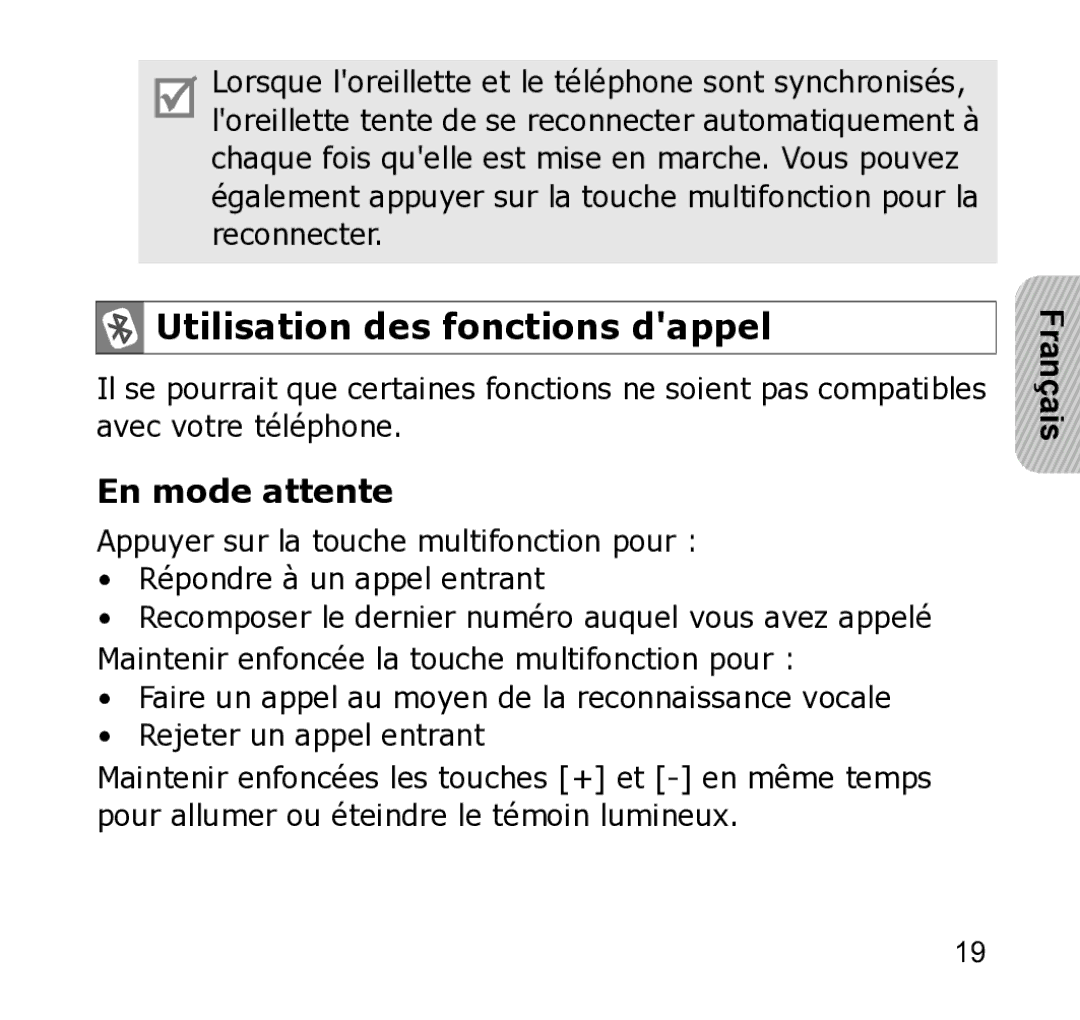 Samsung WEP301 Silver manual Utilisation des fonctions dappel, En mode attente 