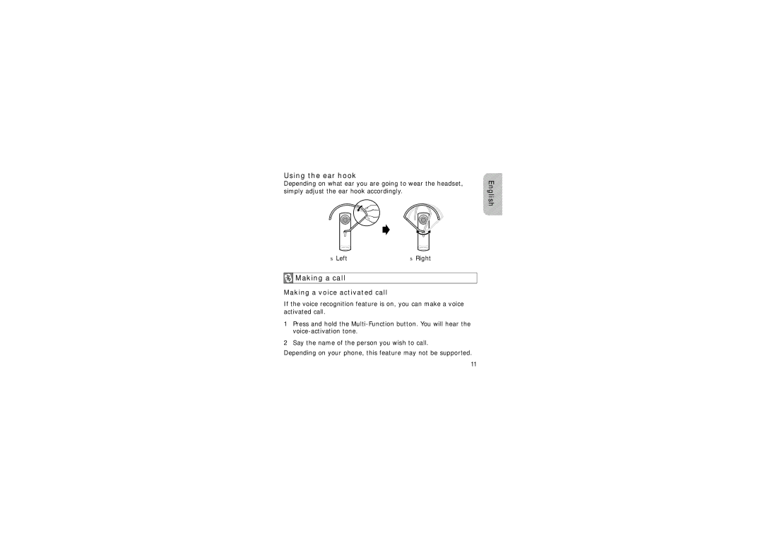 Samsung WEP420 manual Using the ear hook, Making a call Making a voice activated call 