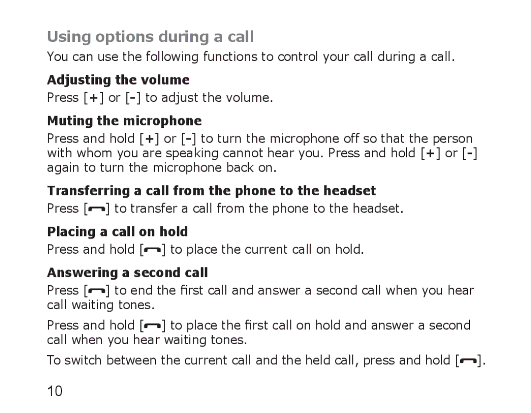 Samsung WEP750 manual Using options during a call 