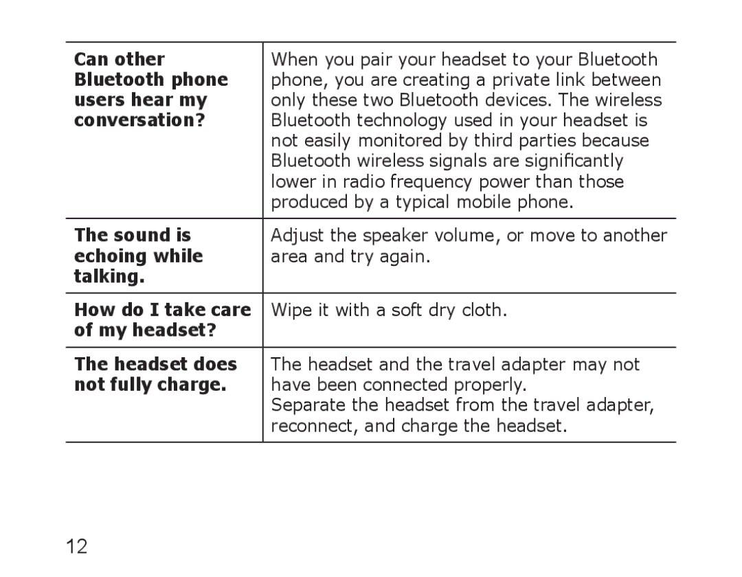 Samsung WEP750 manual Can other, Bluetooth phone, Users hear my, Reconnect, and charge the headset 