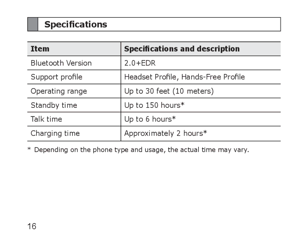 Samsung WEP750 manual Specifications and description 