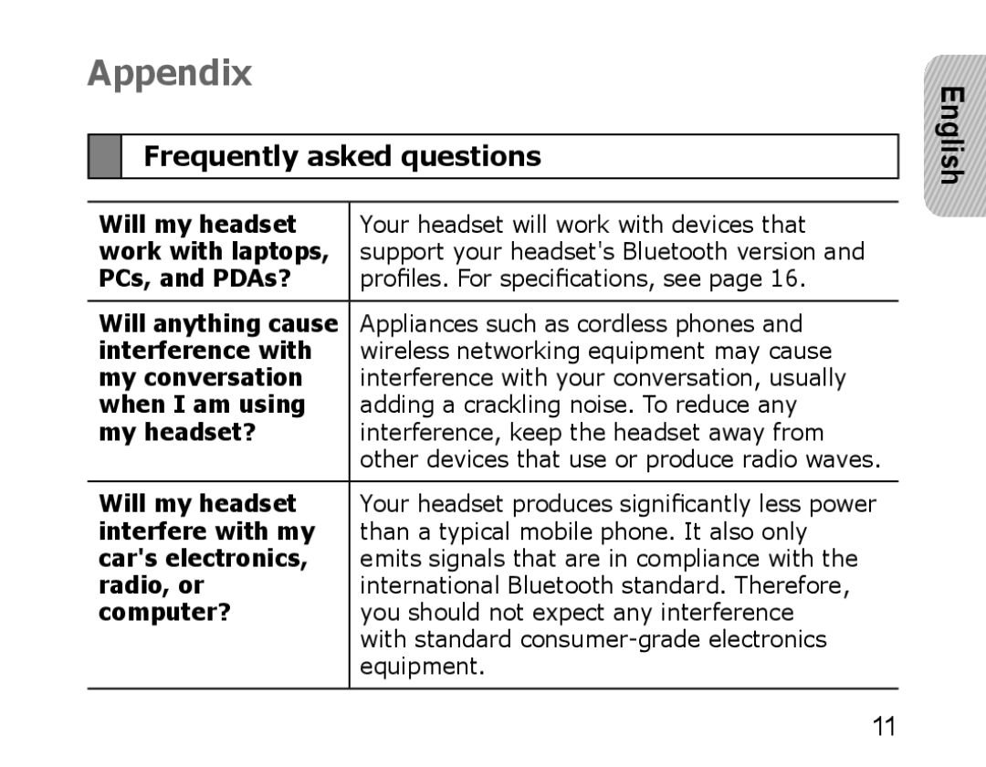 Samsung WEP750 manual Appendix, Frequently asked questions, English 
