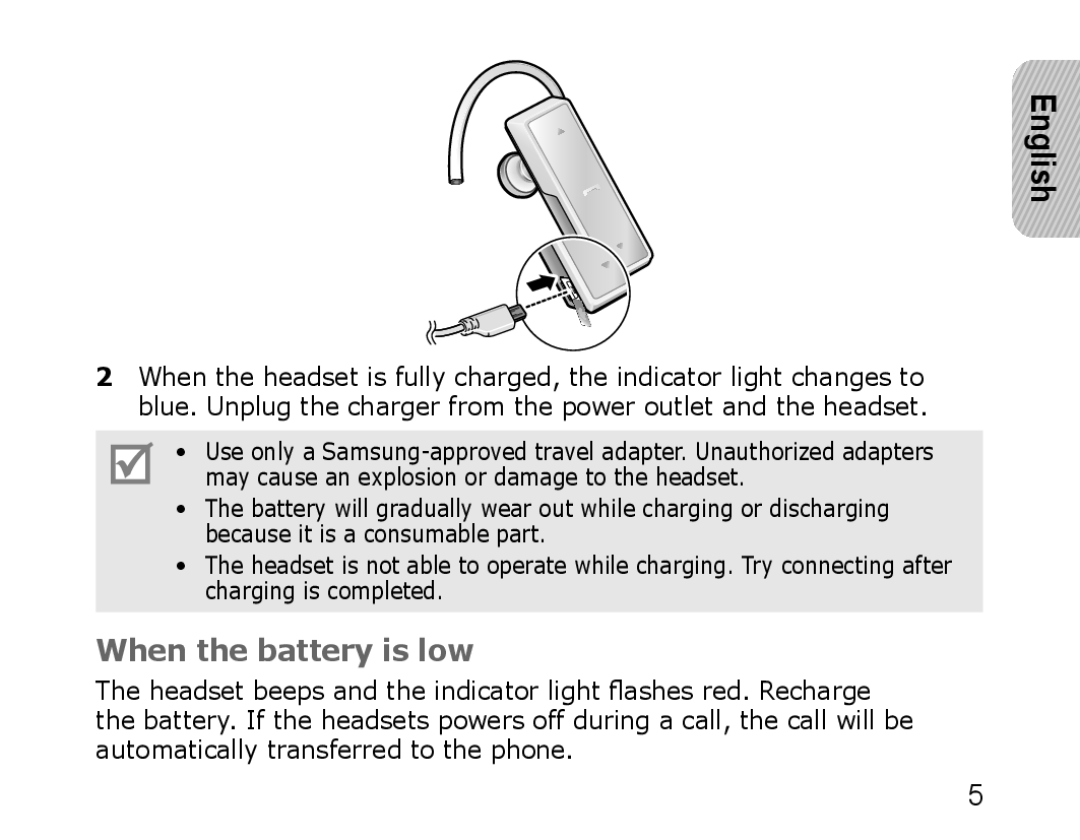 Samsung WEP750 manual When the battery is low, English 