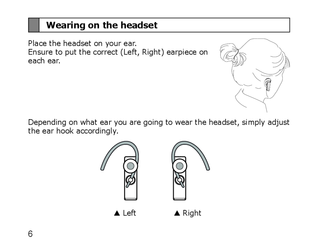 Samsung WEP750 manual Wearing on the headset, Place the headset on your ear,  Left,  Right 