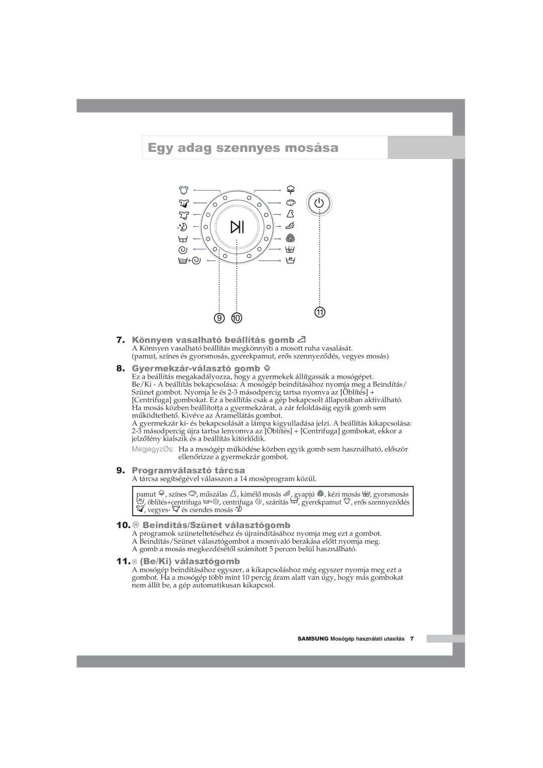 Samsung WF-B1054V/XEH manual Könnyen vasalható beállítás gomb 