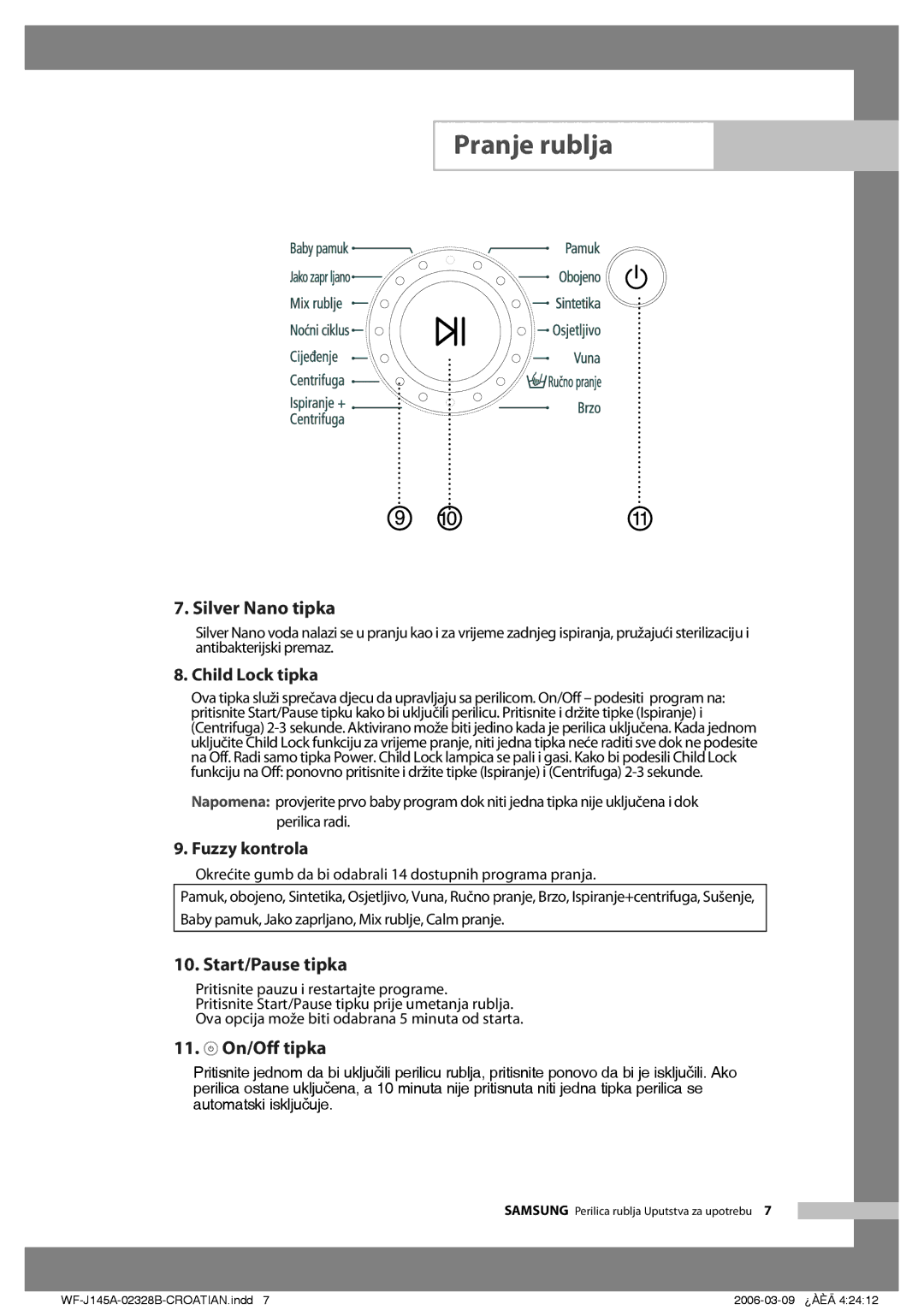 Samsung WF-B105AV/YLG manual Silver Nano tipka 