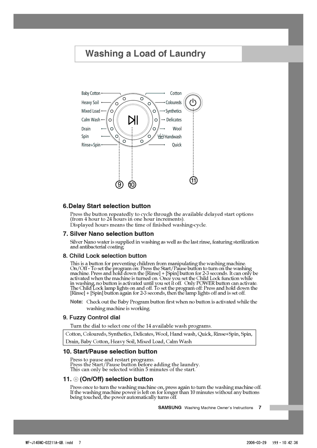 Samsung WF-B125N(V/C/S), WF-B105N(V/C/S), WF-B85N(V/C/S), WF-B145N(V/C/S) manual Delay Start selection button 