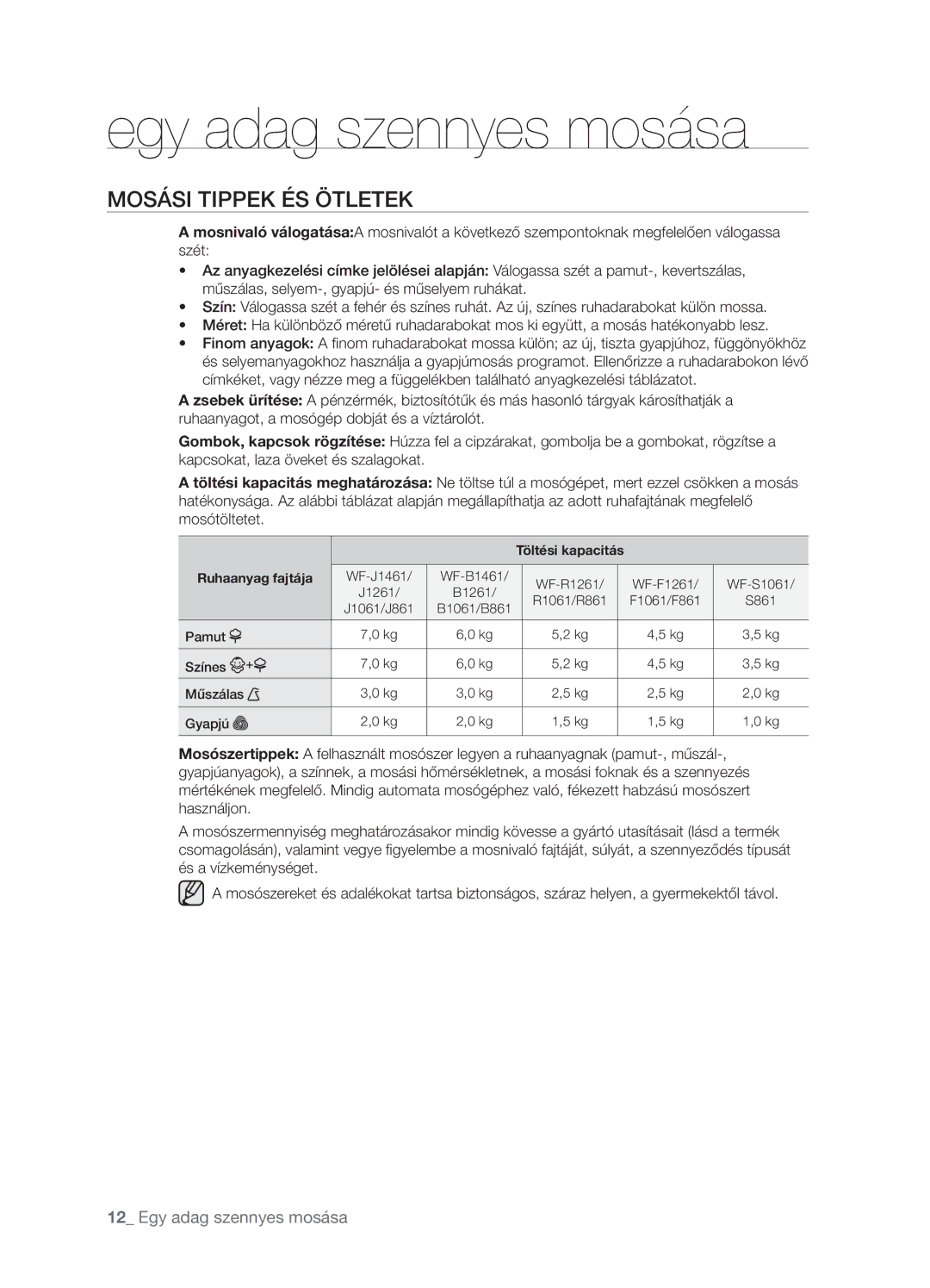 Samsung WF-B1061GW/XEO, WF-B1061/YLR, WF-B1061GW/XEH, WF-B1061GW/YLE manual Mosási Tippek ÉS Ötletek, Ruhaanyag fajtája 