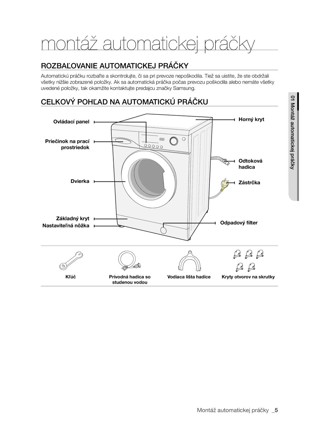 Samsung WF-B1061/YLR Montáž automatickej práčky, Rozbaľovanie Automatickej Práčky, Celkový Pohľad NA Automatickú Práčku 