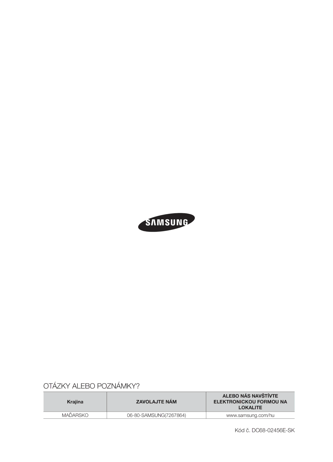 Samsung WF-B1061GW/XEO, WF-B1061/YLR, WF-B1061GW/XEH, WF-B1061GW/YLE manual Otázky Alebo POZNÁMKY?, Kód č. DC68-02456E-SK 