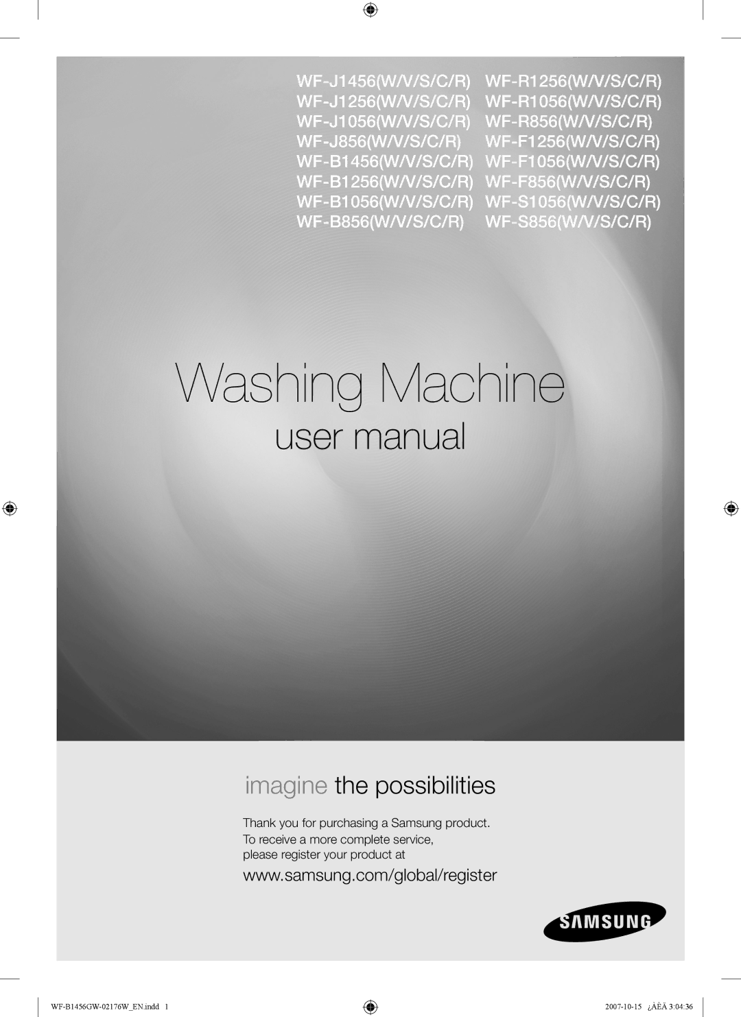 Samsung WF-B1456GW/YLE, WF-B1256GW/YLE manual Washing Machine 