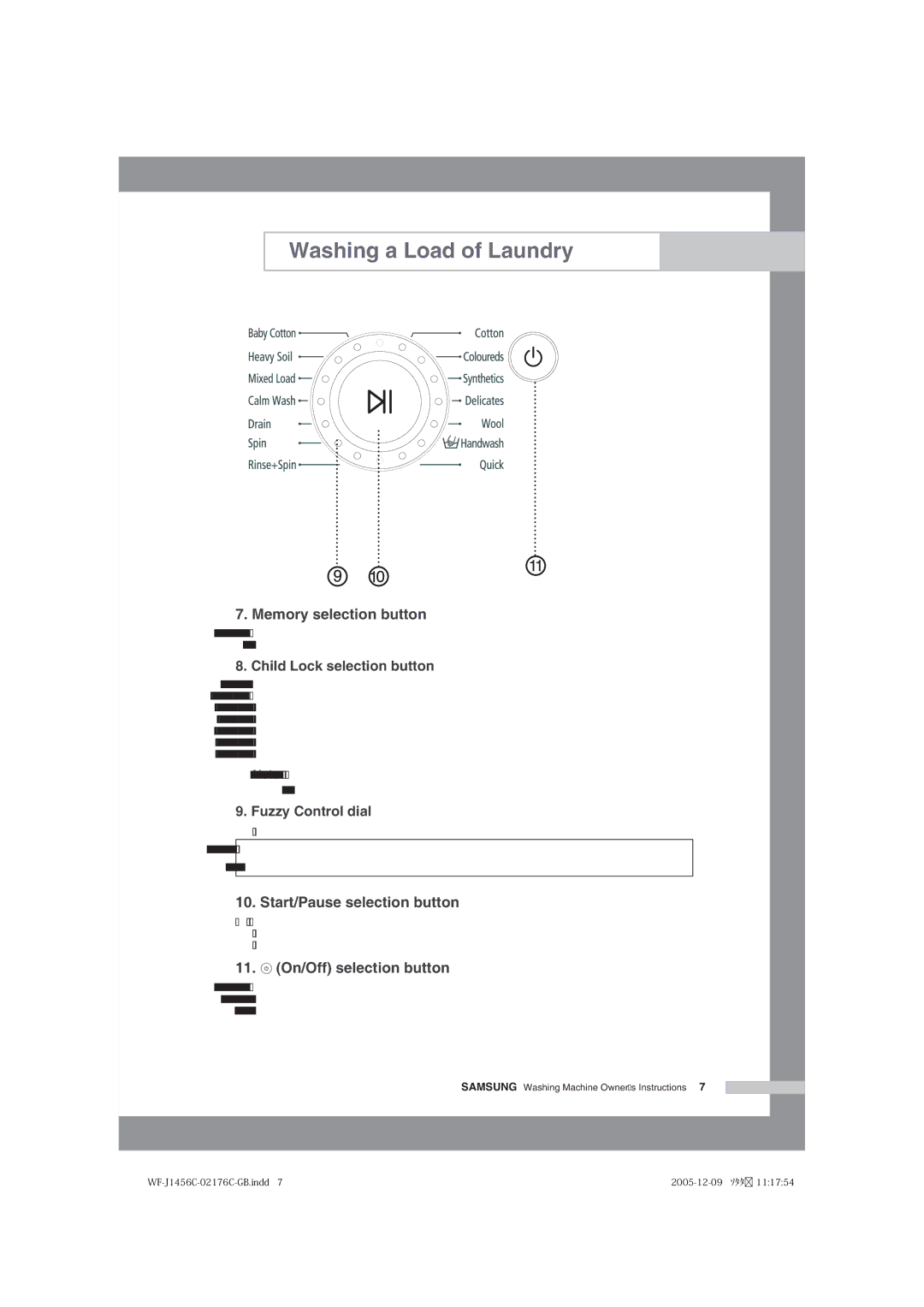 Samsung WF-B1256V/XEE manual Memory selection button 