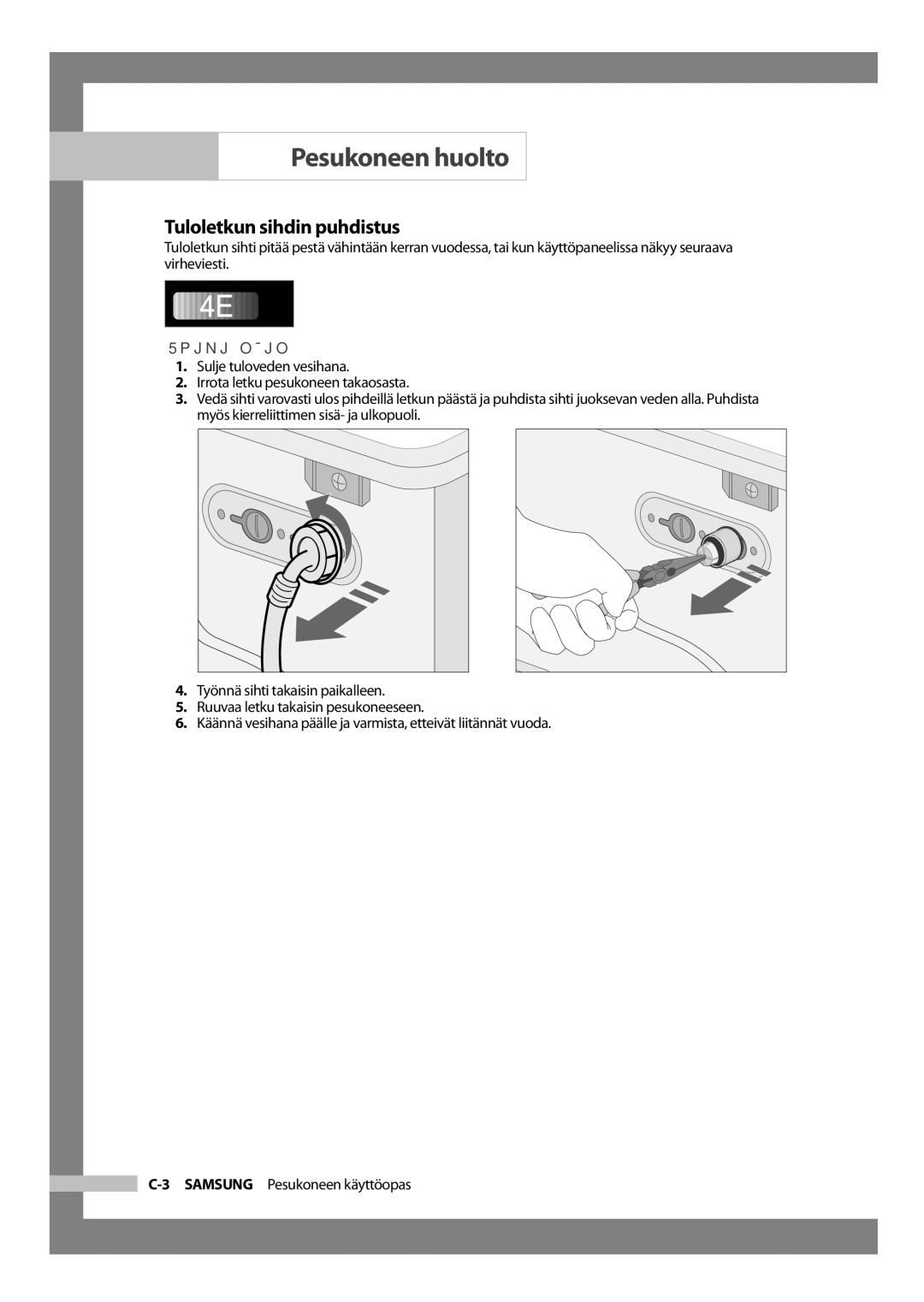 Samsung WF-B1256V/XEE manual Tuloletkun sihdin puhdistus, Toimi näin 