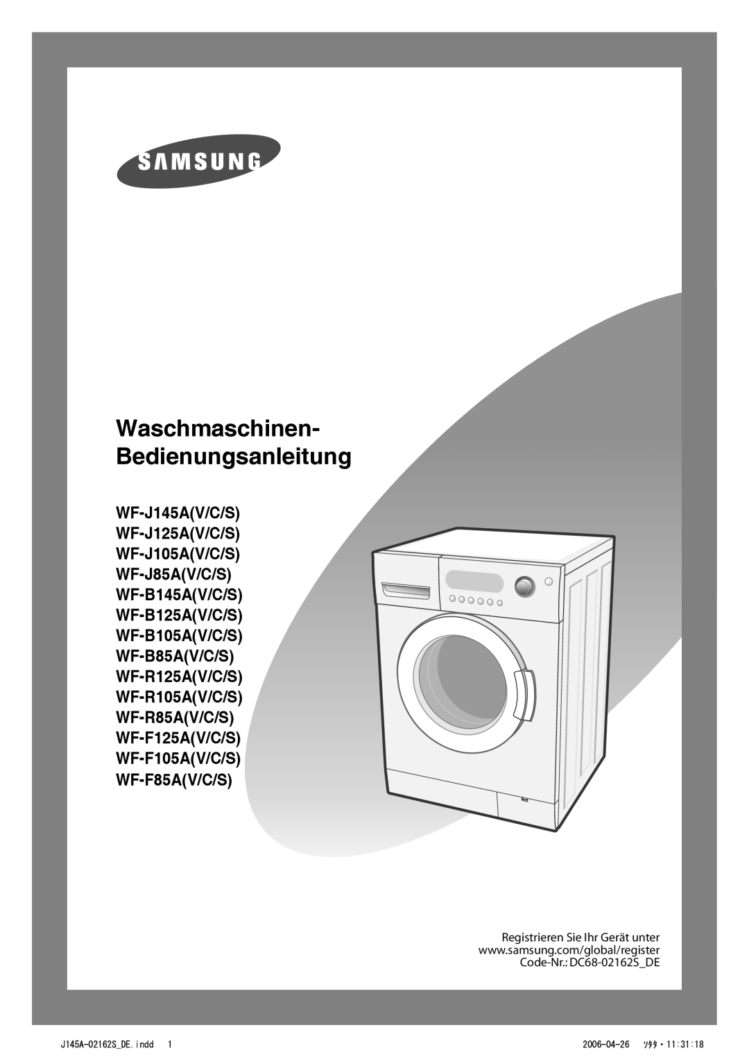 Samsung WF-B145AV/XEG, WF-B125AV/XEG manual Waschmaschinen Bedienungsanleitung 