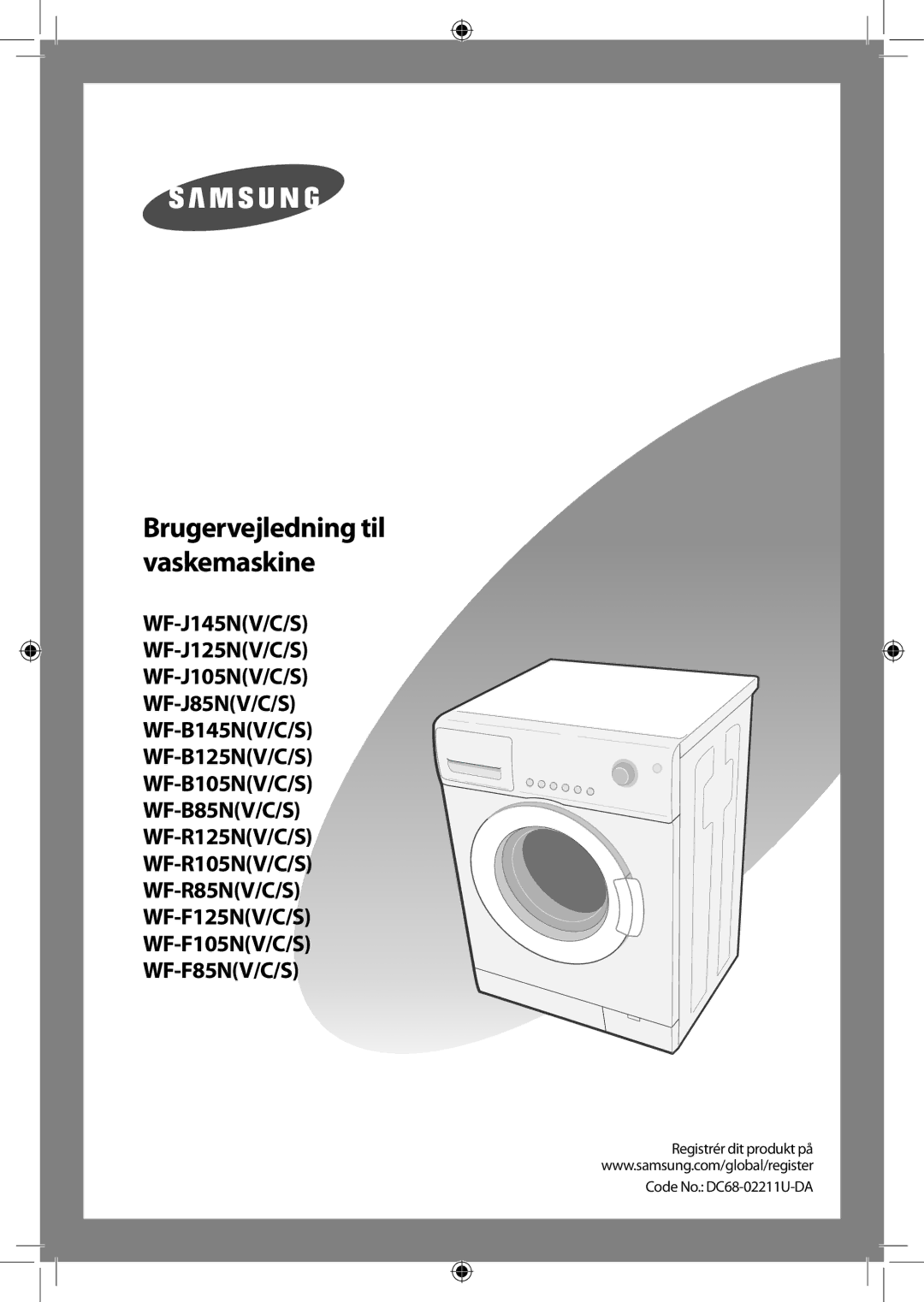 Samsung WF-J125NV/XEE, WF-B145NV/XEE manual Brugervejledning til vaskemaskine 