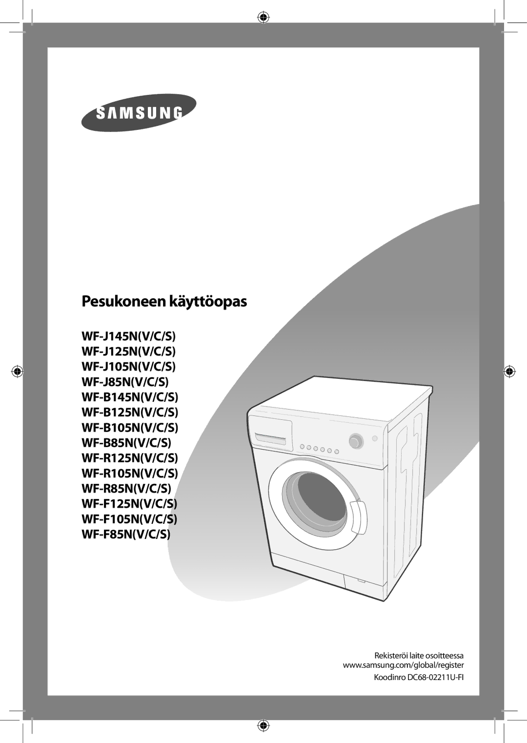 Samsung WF-J125NV/XEE, WF-B145NV/XEE manual Pesukoneen käyttöopas, Koodinro DC68-02211U-FI 