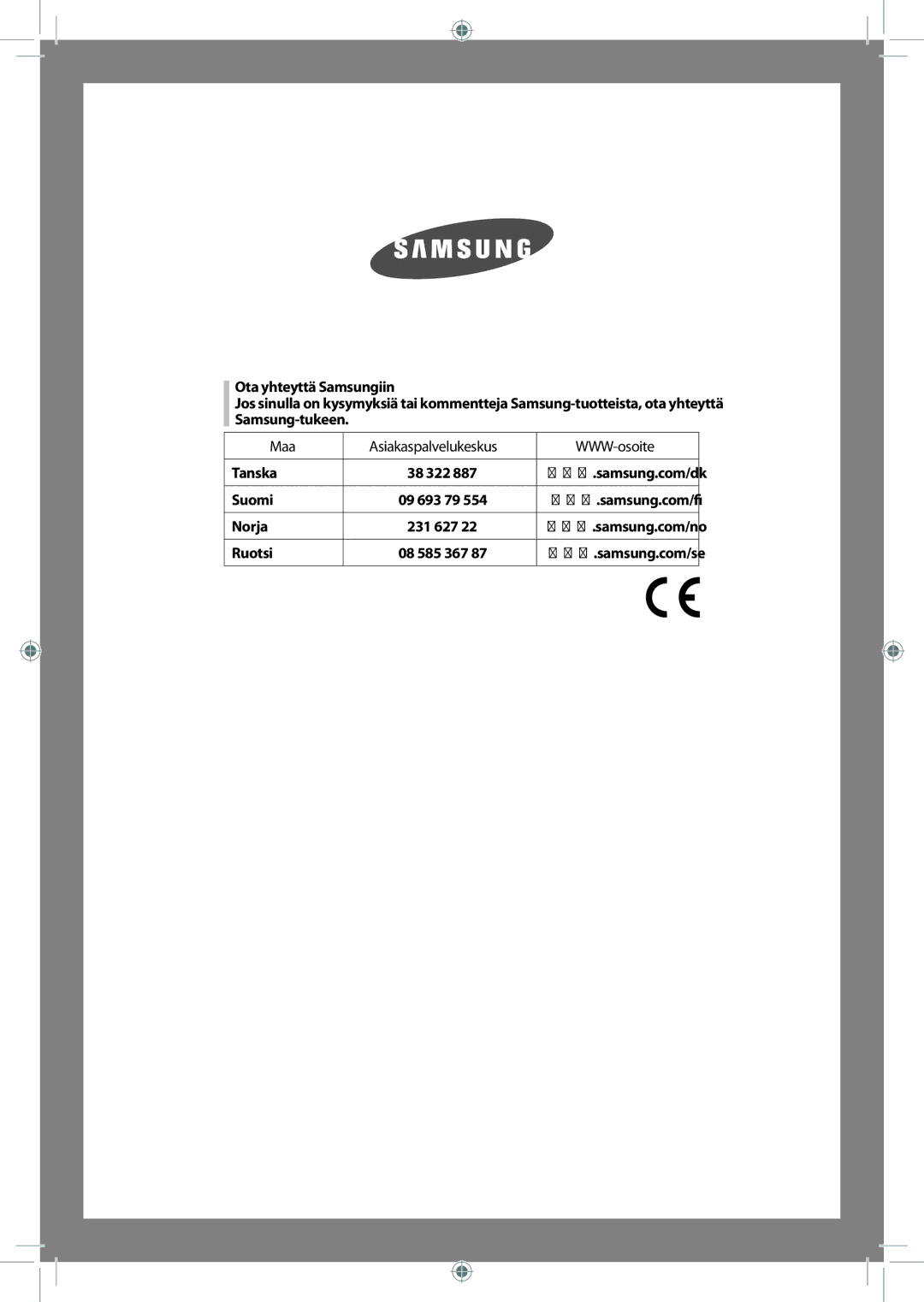 Samsung WF-B145NV/XEE, WF-J125NV/XEE manual Maa, WWW-osoite 