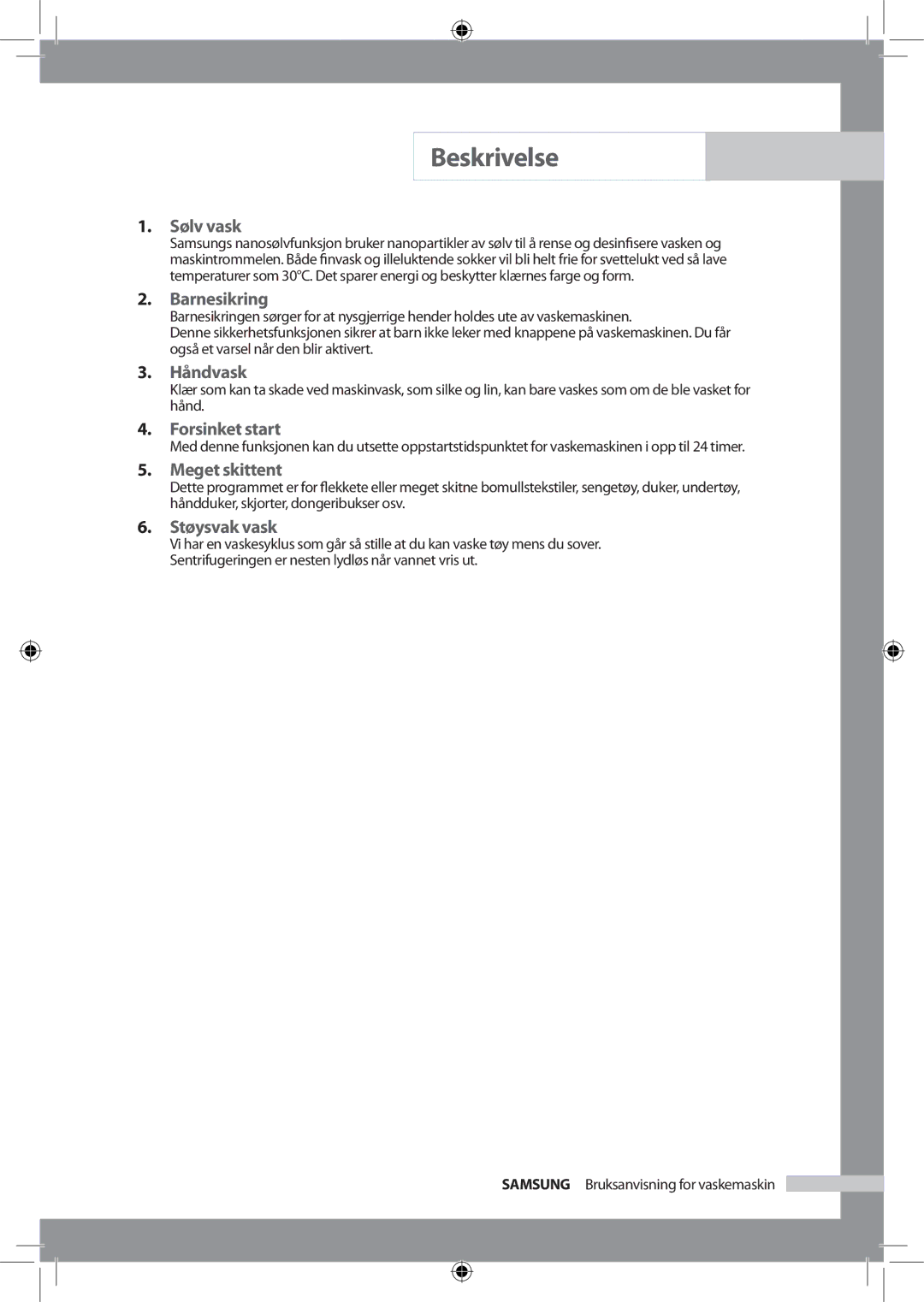 Samsung WF-J125NV/XEE, WF-B145NV/XEE manual Beskrivelse 