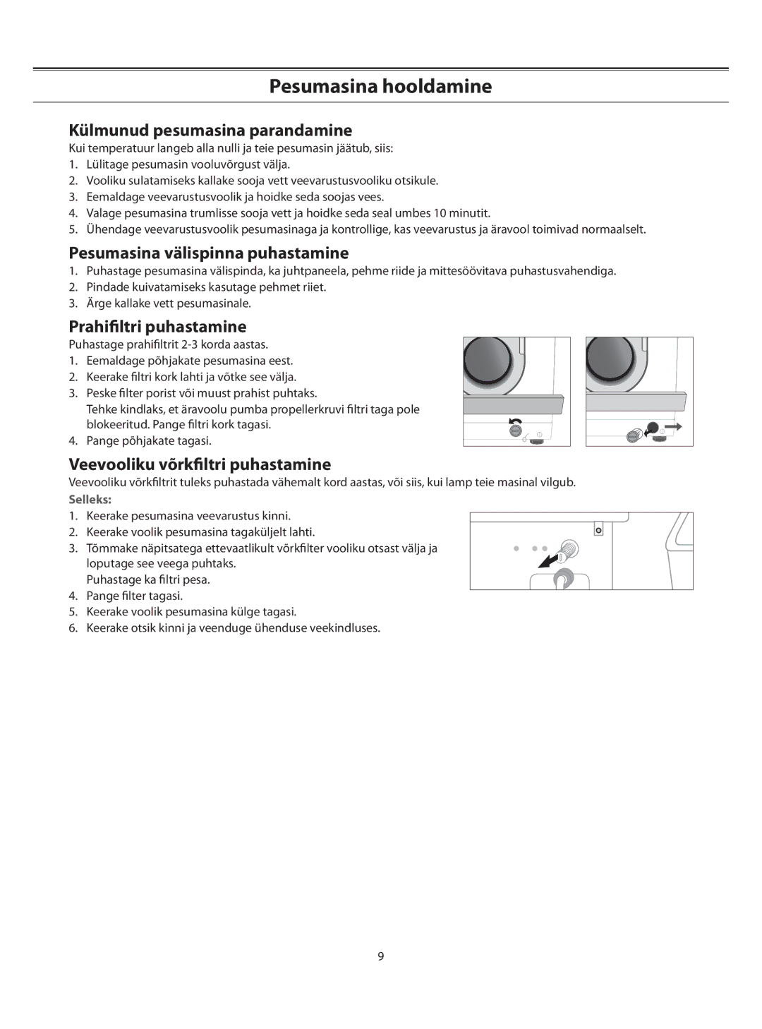 Samsung WF-S862/YLW, WF-S862/YLP Pesumasina hooldamine, Külmunud pesumasina parandamine, Pesumasina välispinna puhastamine 