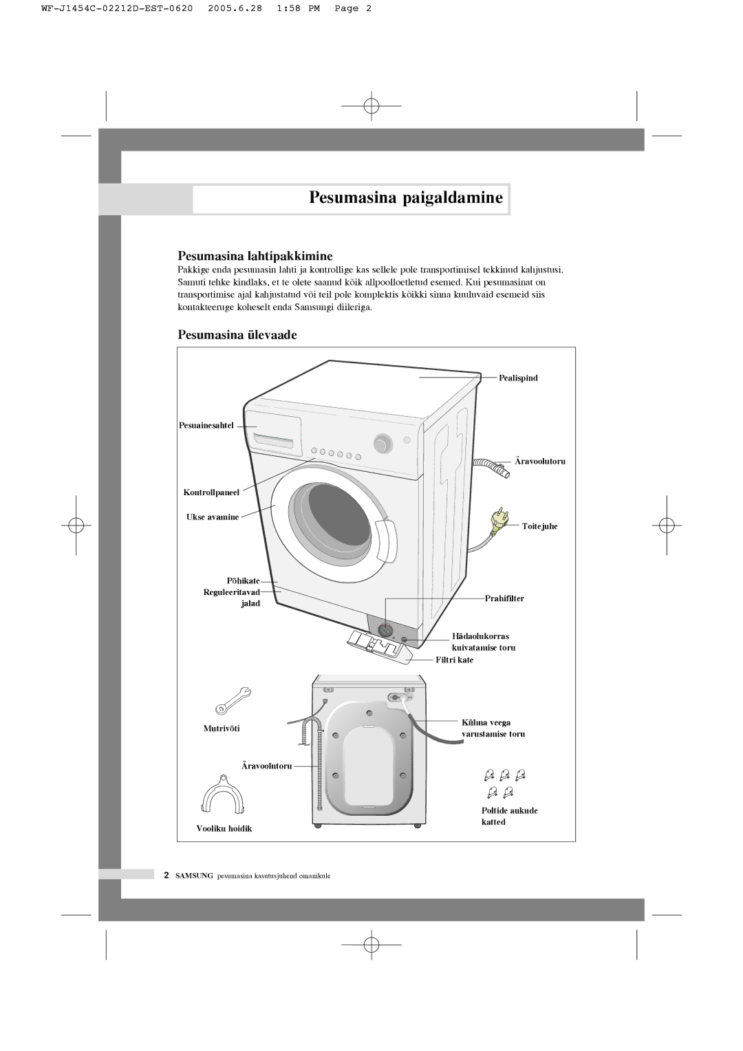 Samsung WF-R1254/YLW, WF-F1254/YLR, WF-R1254/YLR, WF-F1254/YLW manual Pesumasina lahtipakkimine, Pesumasina ülevaade 