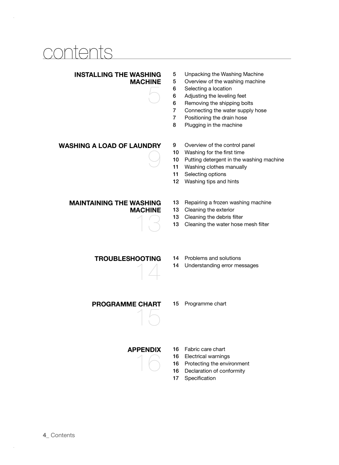 Samsung WF-B1261, WF-F1261, WF-B861, WF-F1061, WF-B1461, WF-B1061 user manual Contents 