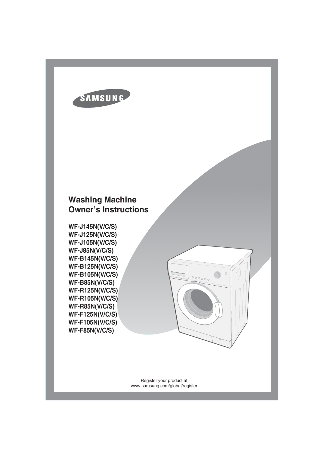 Samsung WF-F85NEW/XSG manual Washing Machine Owner’s Instructions 