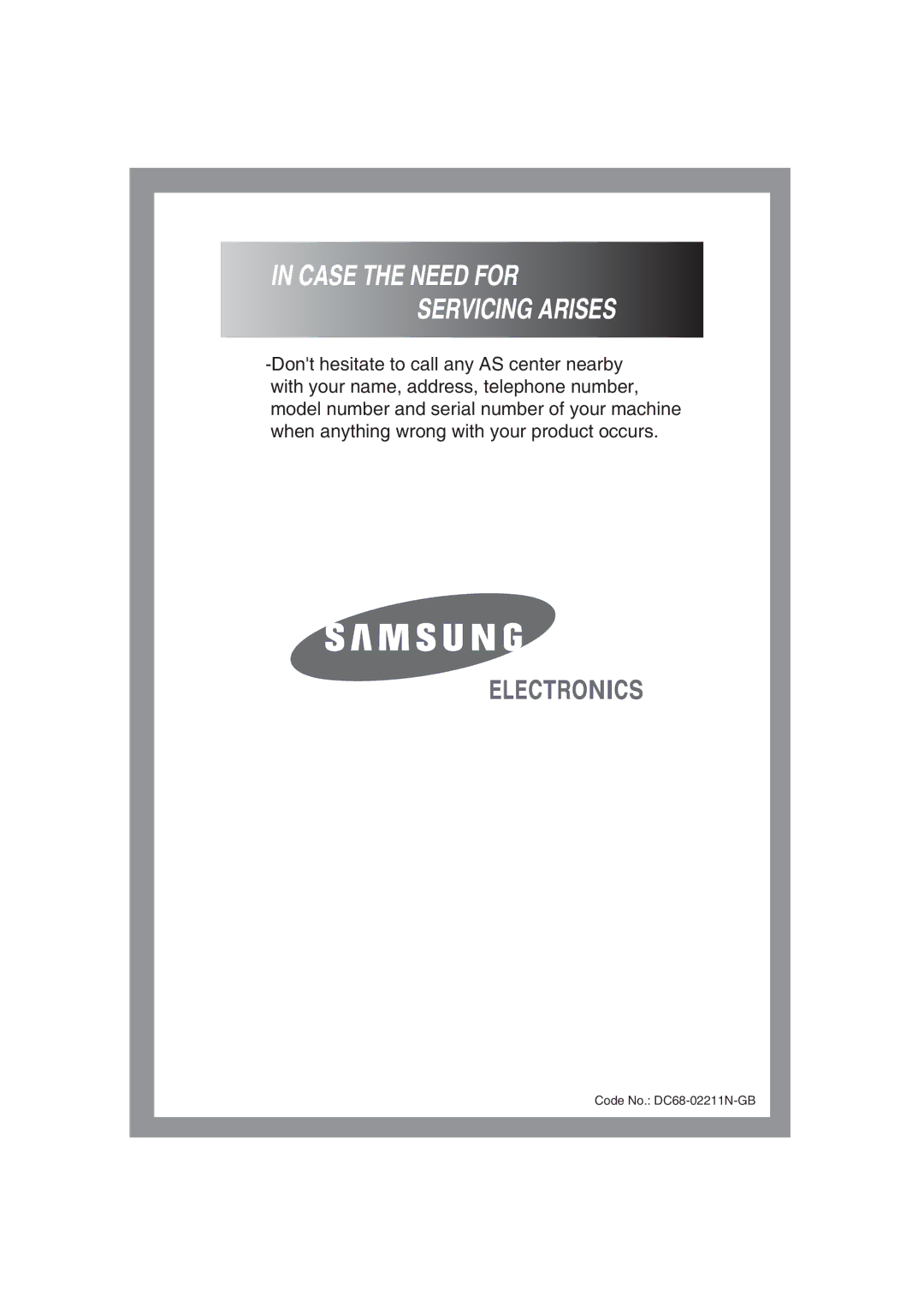 Samsung WF-F85NEW/XSG manual Case the Need for Servicing Arises 