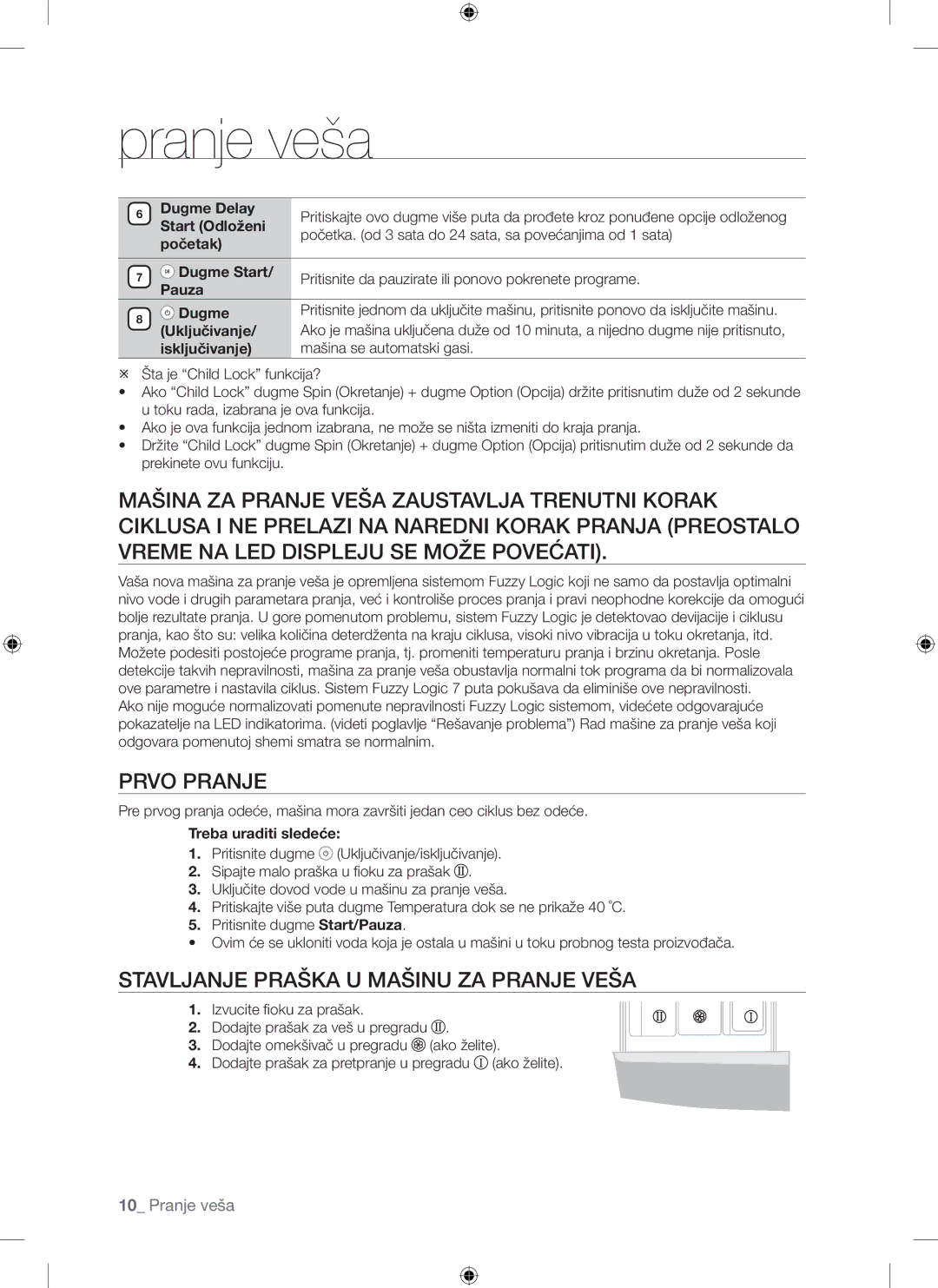 Samsung WF-F861GW/YLE, WF-F861/YLP manual Stavljanje Praška U Mašinu ZA Pranje Veša 