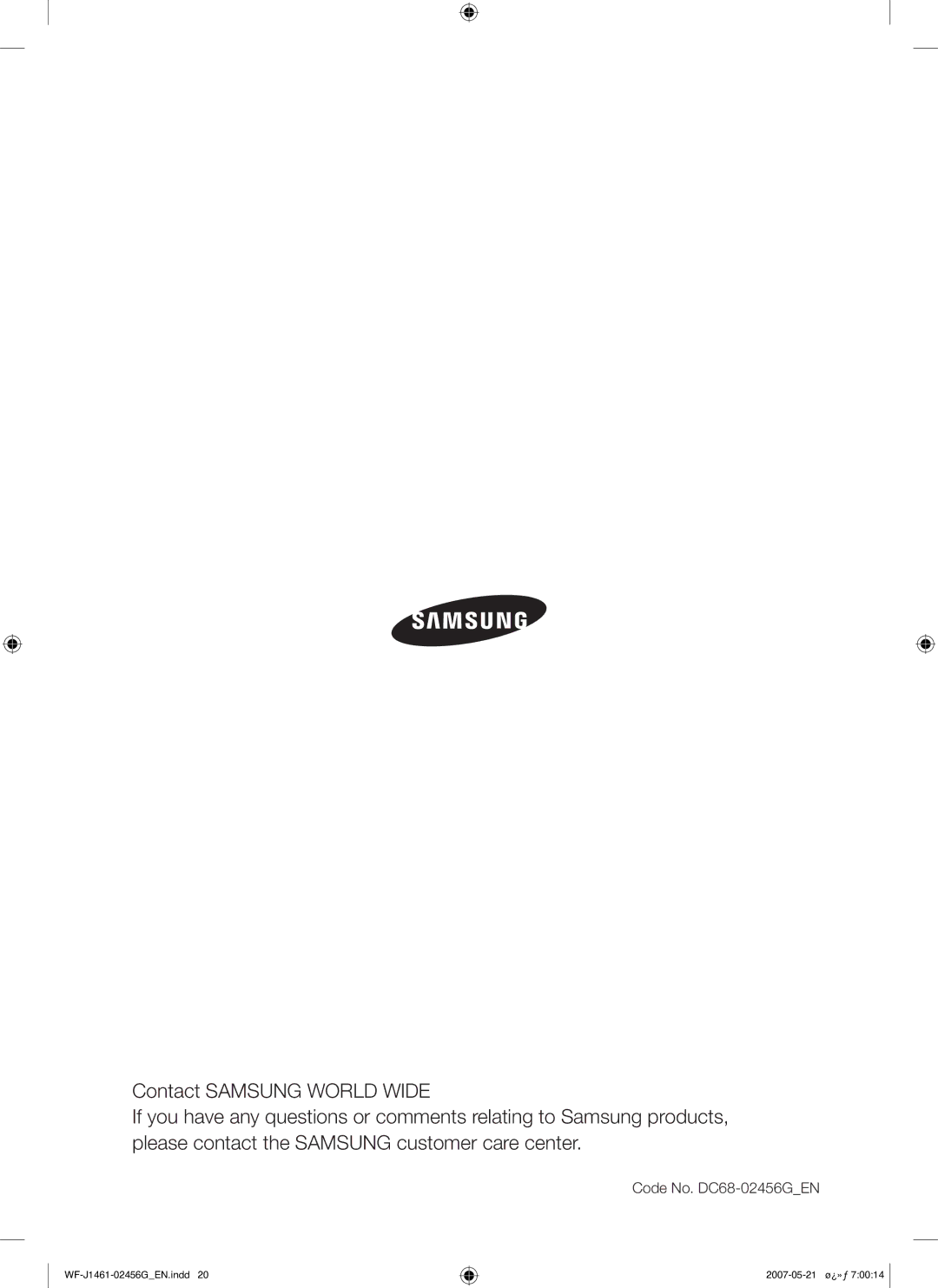 Samsung WF-F861GW/YLE, WF-F861/YLP manual Code No. DC68-02456GEN 