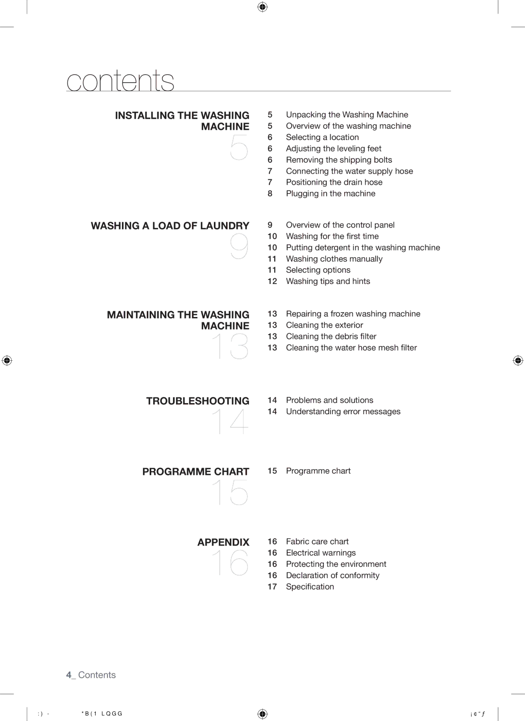 Samsung WF-F861GW/YLE, WF-F861/YLP manual Contents 