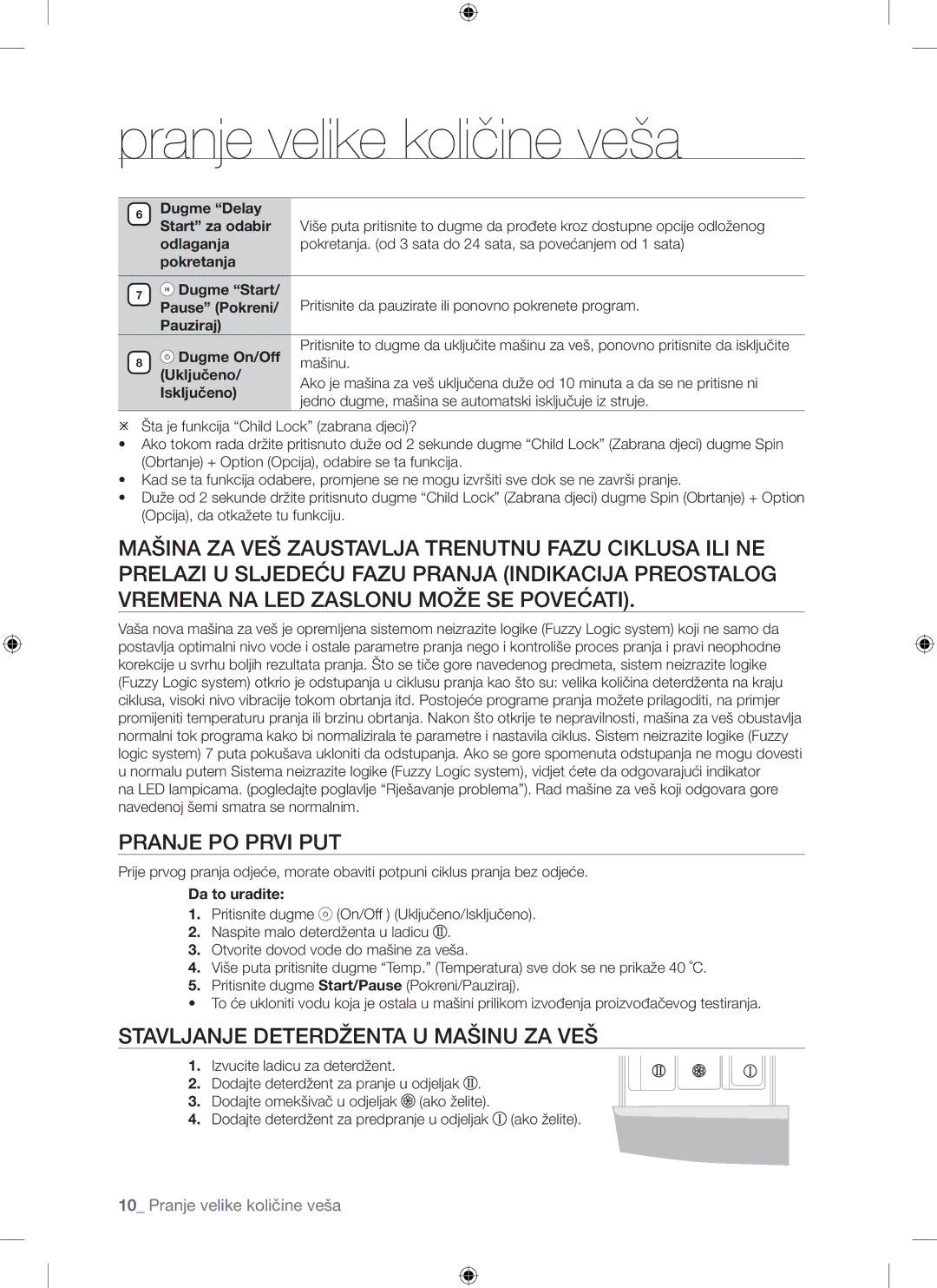 Samsung WF-F861GW/YLE, WF-F861/YLP manual Pranje PO Prvi PUT, Stavljanje Deterdženta U Mašinu ZA VEŠ 