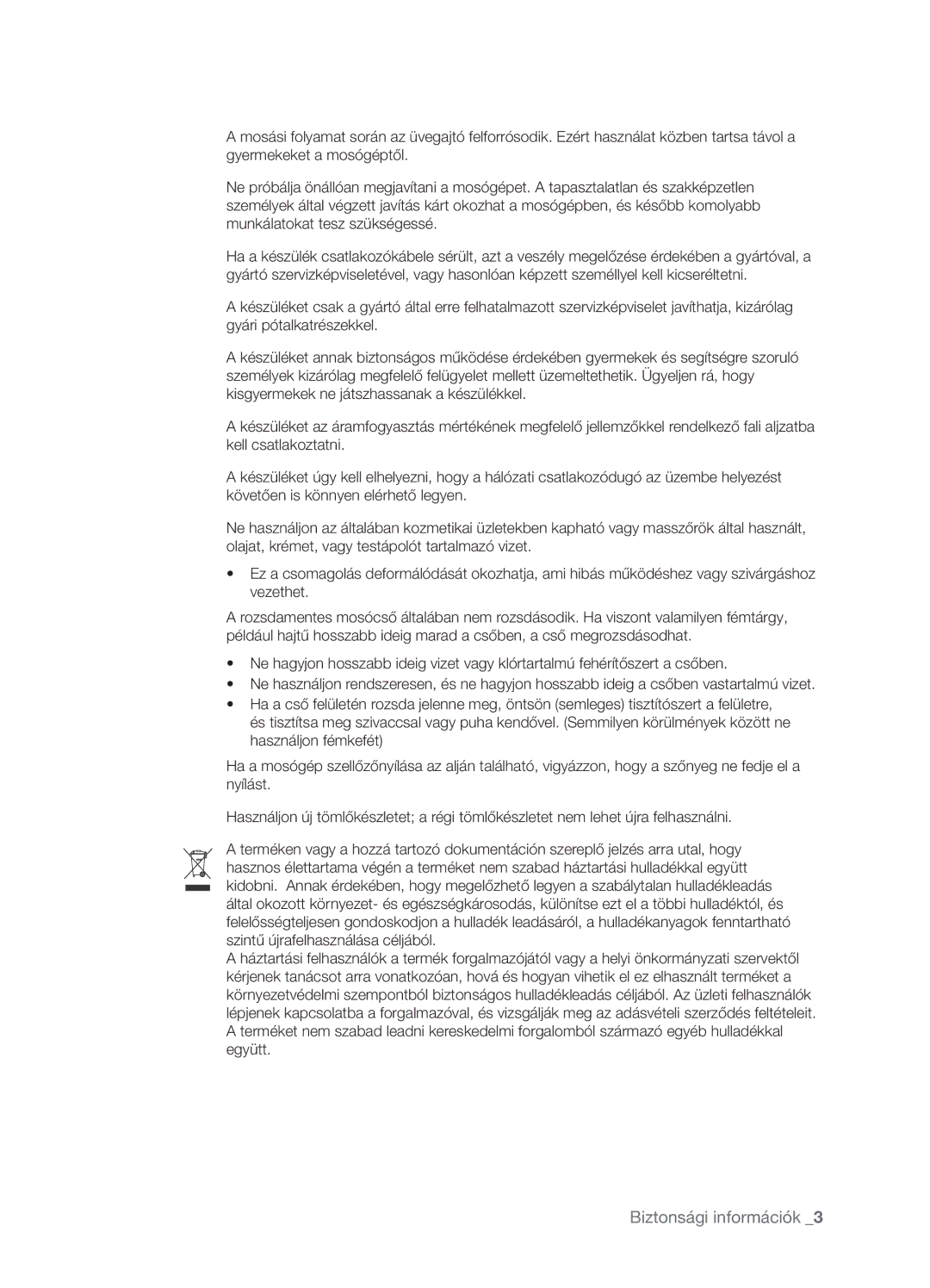 Samsung WF-R862GW/XEH, WF-F862GW/XEH, WF-R1062GW/XEH, WF-F1062GW/XEH, WF-F1062GW/XEO manual Biztonsági információk 