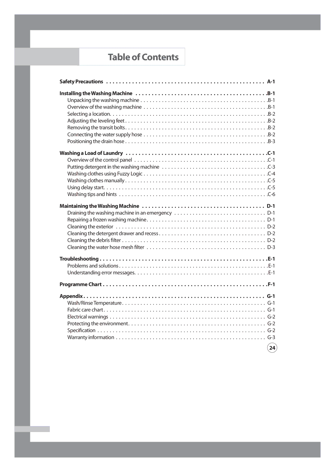 Samsung WF-J1054 manual Table of Contents 