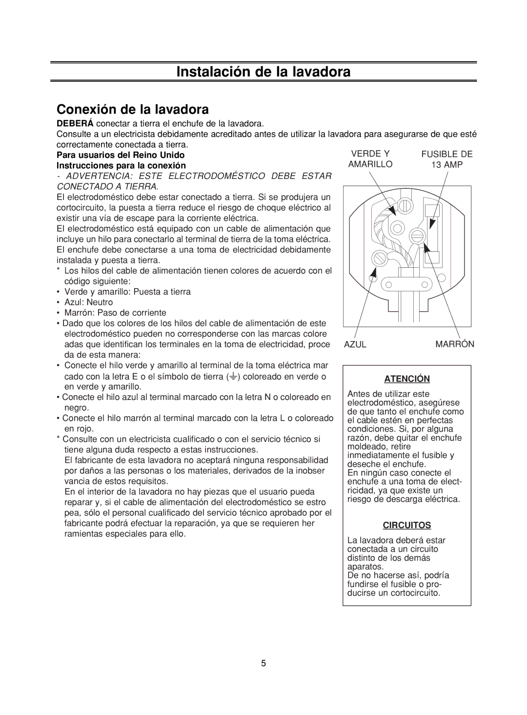 Samsung WF-B1262/XEC, WF-J1262/XEC manual Conexión de la lavadora 