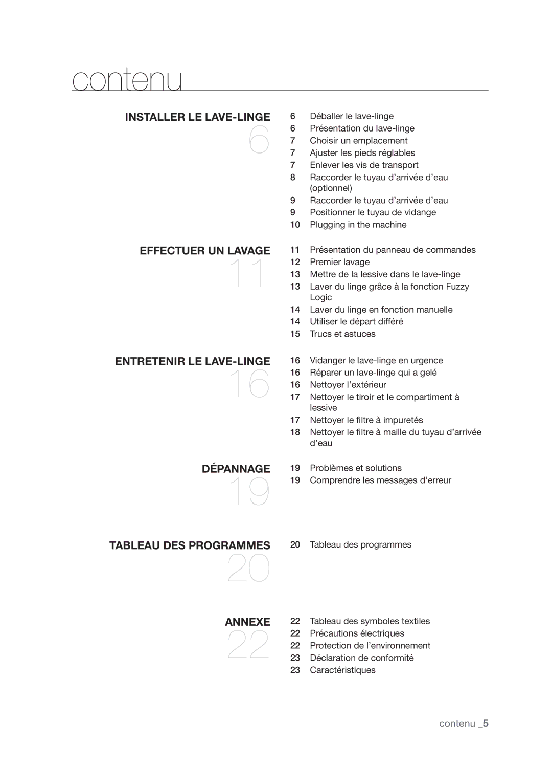 Samsung WF-J1263/XEF manual Contenu 