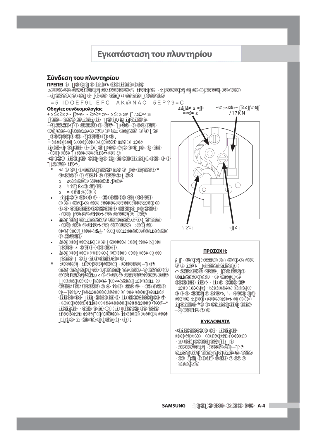 Samsung WF-J854/YLV manual Σύνδεση του πλυντηρίου,  Πράσινο και κίτρινο Γείωση  Μπλε Ουδέτερο  Καφέ Ενεργό 