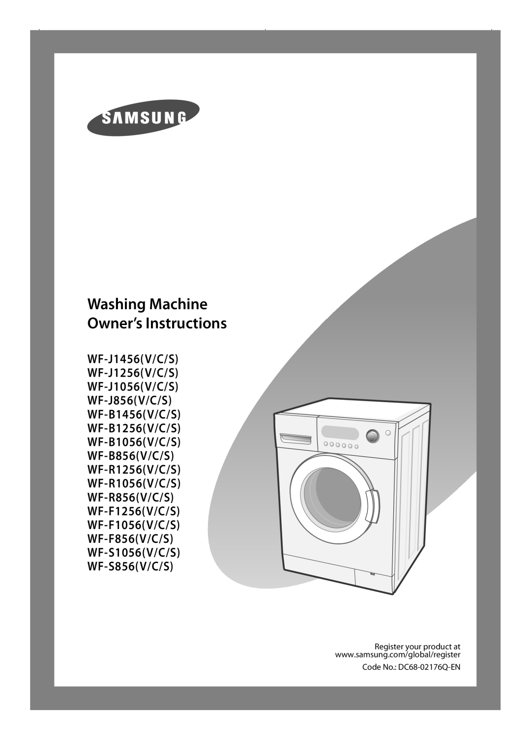 Samsung WF-R1256/XEH manual Washing Machine Owner’s Instructions, Register your product at Code No. DC68-02176Q-EN 