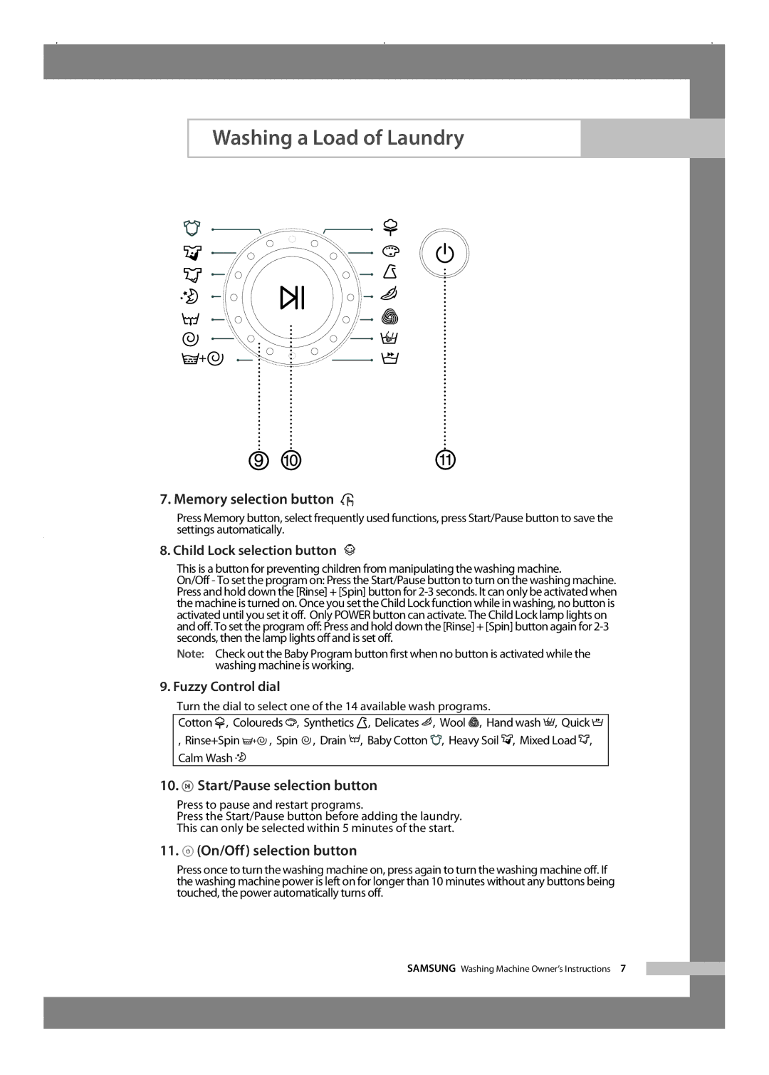 Samsung WF-R1256/XEH manual Memory selection button 