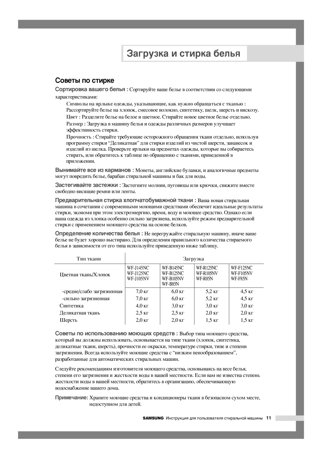 Samsung WF-J145NC/YLW manual Ëó‚Âú˚ Ôó Òúëíâ, Ëîóêâìëë, WF-J145NC WF-B145NC WF-R125NC WF-F125NC, ‚ÂÚÌ‡ﬂ ÚÍ‡Ì¸/ïÎÓÔÓÍ 