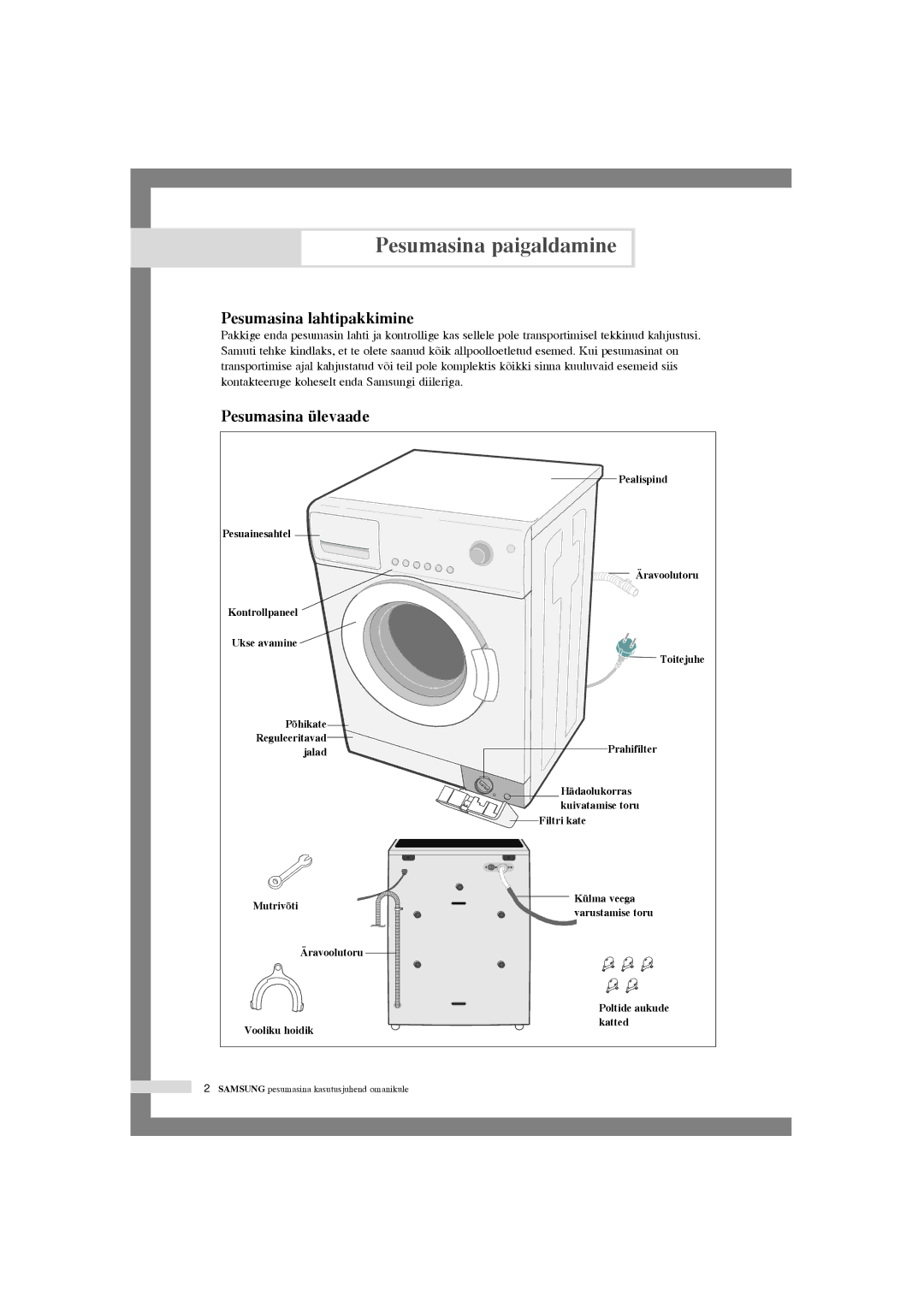 Samsung WF-R125NC/YLR, WF-R105NV/YLR manual Pesumasina paigaldamine, Pesumasina lahtipakkimine, Pesumasina ülevaade 