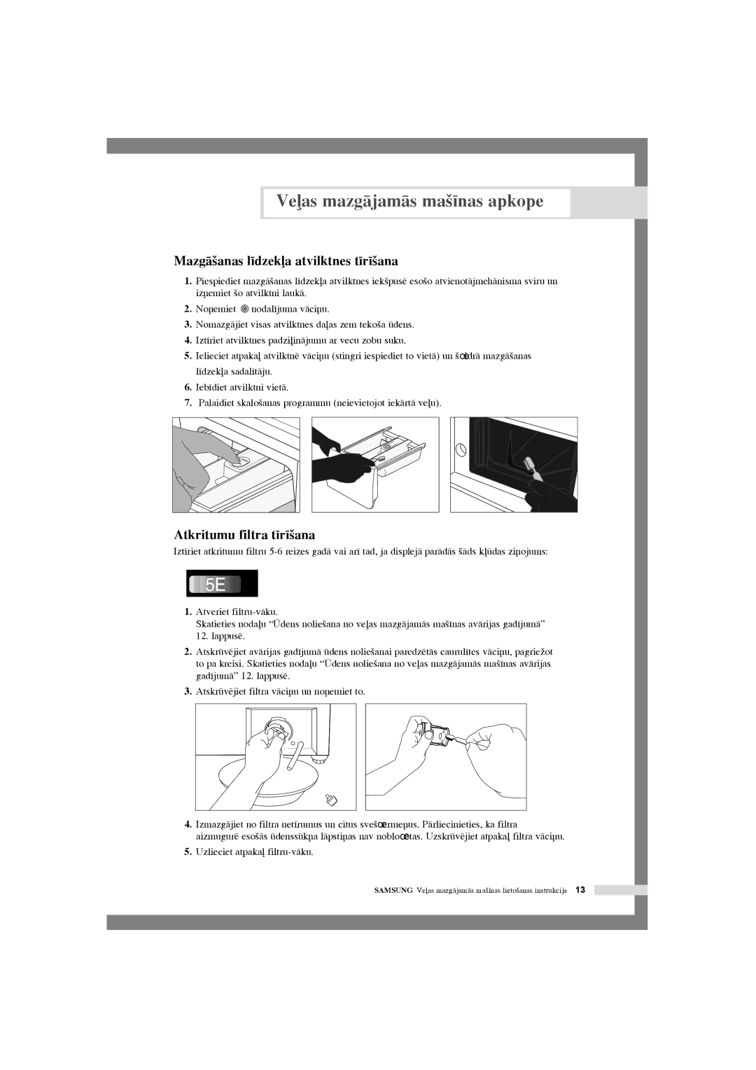 Samsung WF-R105NV/YLR, WF-R125NC/YLR manual MazgÇ‰anas l¥dzeka atvilktnes t¥r¥‰ana 