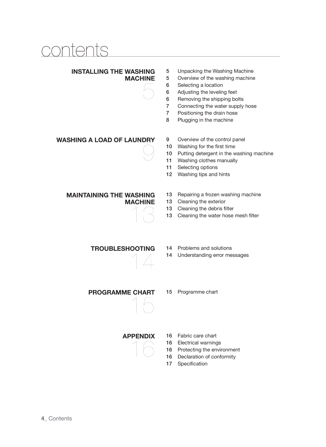 Samsung WF-S861GW/YLE, WF-S861/YLP, WF-S861/YLR manual Contents 