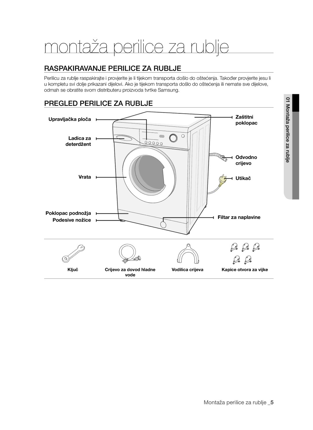 Samsung WF-S861/YLR, WF-S861/YLP Montaža perilice za rublje, Raspakiravanje Perilice ZA Rublje, Pregled Perilice ZA Rublje 