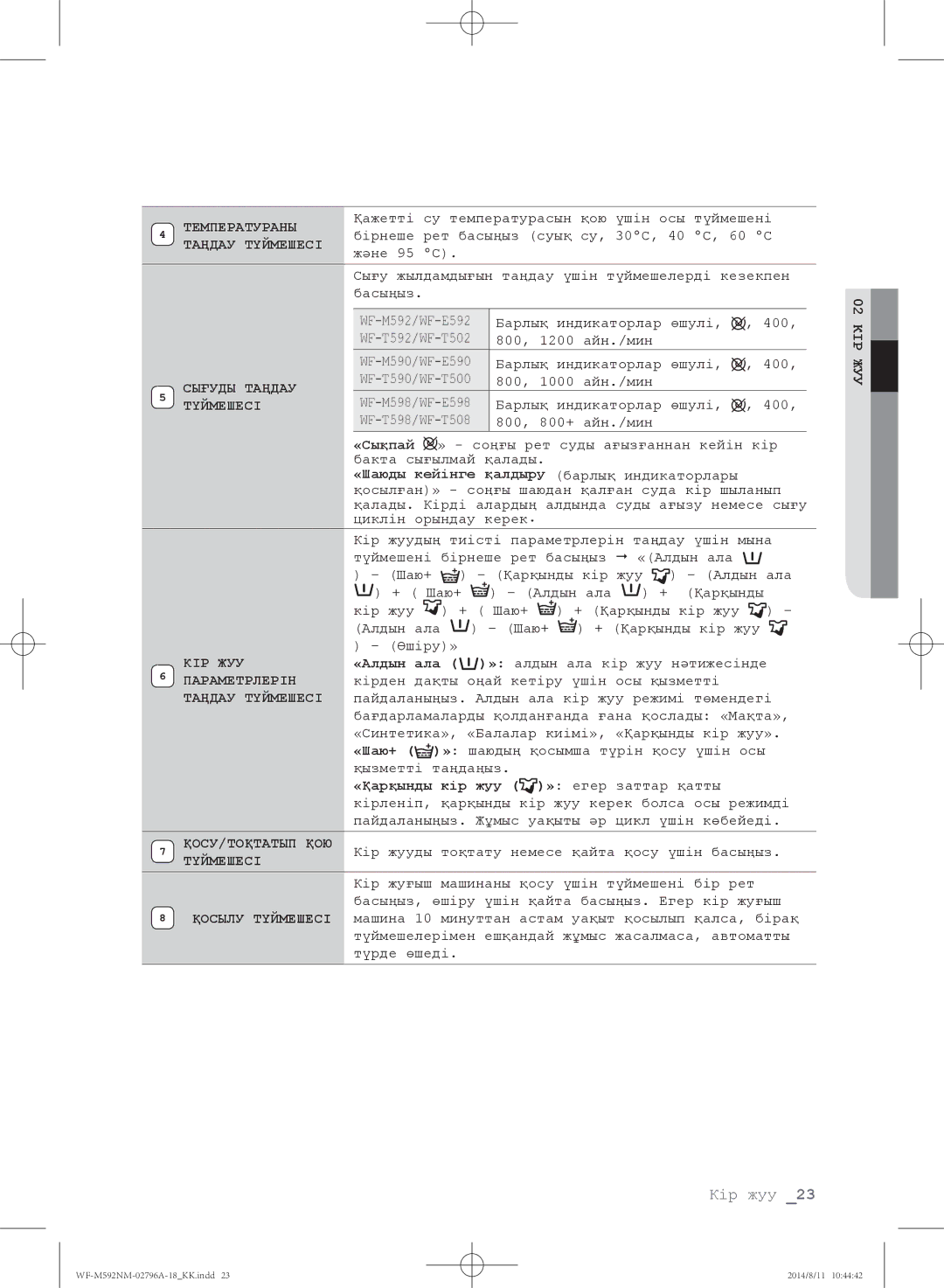 Samsung WF-E592NMW/YLP, WF-T500NHW/YLP, WF-T592NMW/YLP, WF-E590NMS/YLP, WF-M592NMH/YLP manual «Сықпай, «Шаюды кейінге қалдыру 